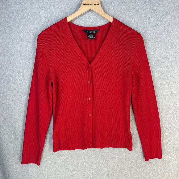 George Cardigan Sweater Womens Medium 8 / 10 Red Ribbed Button Down V-neck - Picture 1 of 10